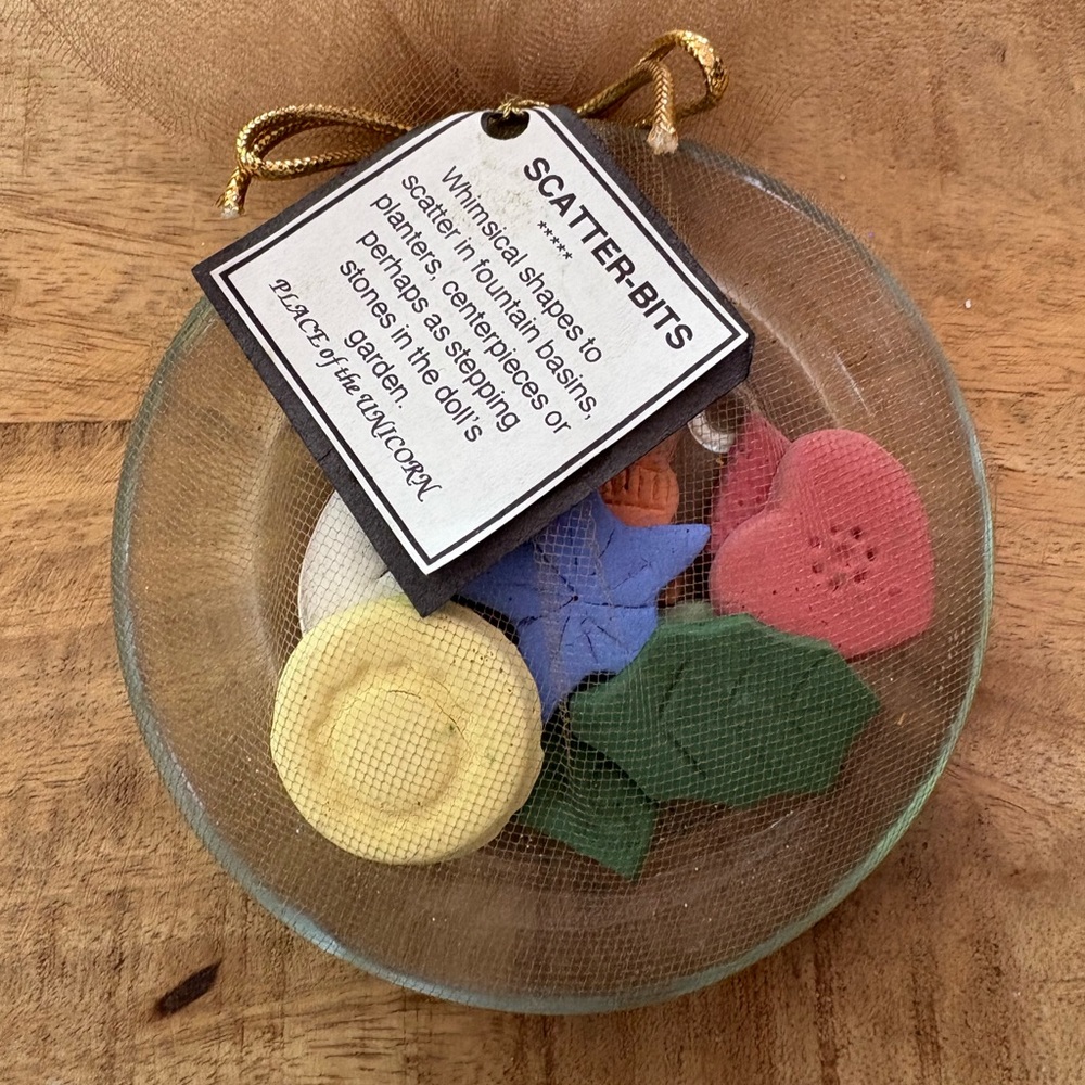 Colorful Clay/Pottery “Scatter-Bits” Set on a Glass Dish - Picture 2 of 7